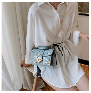 Summer Fashion <strong>Clear</strong> Pvc <strong>Handbag</strong> Girls Rivet square Wholesale Transparent Pvc <strong>Handbags</strong> for Women - Product Image 6