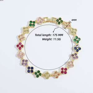 Pulsera de Tenis Personalizada de Alta Calidad 5A, Chapada en Oro de 14K y 18K, con Trébol de Cuatro Hojas y Circonitas Cúbicas de Arcoíris - Product Image 4