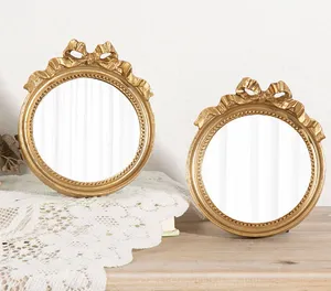 欧式可爱蝴蝶结树脂镜甜点桌装饰工艺品装饰摄影道具化妆小圆镜