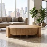 Table basse ronde moderne en bois pour salon et bureau avec structure métallique, table d'appoint facile à nettoyer