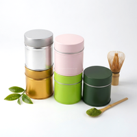 Boîte cylindrique mate en fer blanc pour matcha, conteneur double en métal de qualité alimentaire pour poudres, épices, thé, maison, cuisine, café, en vrac
