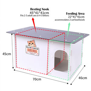 Maison pour chat d'extérieur, abri pour chat errant résistant aux intempéries avec zone de repos et d'alimentation, villa pour chat chaude en hiver, vente en gros - Product Image 4