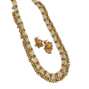 Conjunto de Collar Largo y Pendientes de Moissanita y Kundan, Chapado en Oro, Estilo Clásico y Elegante, Joyería para Mujer, Ideal para Compromiso y Boda - Product Image 2