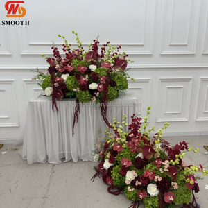 SMOOTH New Trend Burgundy Anthurium <b>Hydrangea</b> Phalaenopsis Flower Runner Wedding Centerpiece Floor Flower Row - Product Image 4