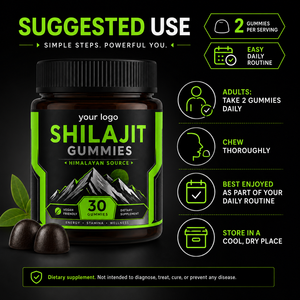 Gummies de Shilajit Pur et Brut de l'Himalaya, Formule Personnalisée, Certifiées GMP, Véganes, Sans OGM, au Ginseng et Maca, pour l'Énergie, la Stamina et la Vitalité - Product Image 2