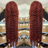 Perruques en cheveux humains longs et raides, couleur roux cuivré, avec frange, coupe dégradée, brun rougeâtre, en cheveux vierges, pour femmes noires, vente en gros