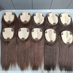 Silk Skin Base Human Hair Topper 100% Virgin Human Hair Piece with Clips In Natural Scalp Free Part For Women