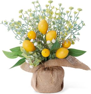 Bouquet de fleurs artificielles en forme de citrons dans un sac en toile de jute, pour égayer votre intérieur et votre extérieur, <span class=keywords><strong>d</strong></span>écorations pour la maison - Product Image 1