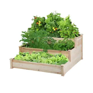 Petit lit de jardin surélevé <span class=keywords><strong>en</strong></span> <span class=keywords><strong>bois</strong></span> rustique sculpté à la main 3 niveaux arrière-cour décoratif stable - Product Image 1