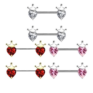 Anillo para Pezón en Forma de Corazón, Corona de Diamante y Cristal de Acero Inoxidable, Joyería PARA EL Cuerpo, Venta Al por Mayor, 1 Par - Product Image 1