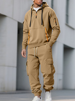 Ensemble de survêtement pour homme en molleton polaire avec fermeture éclair, multi-poches, pantalon cargo à plusieurs poches