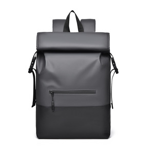 Men's <b>Backpack</b> <b>Large</b> Capacity Roll Top Laptop Bag Black Gray Green Solid Color For Travel Commute Business Casual Student Use - Product Image 5