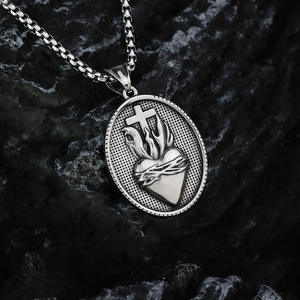 Stainless Steel Men's Pendant <b>Cross</b> Heart Charm Themed Necklace Gift - Product Image 2