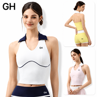 Ensemble de sport pour femmes GH avec logo personnalisé, pour le tennis, le golf et le pickleball, comprenant un débardeur polo sans manches, une jupe plissée et un soutien-gorge, séchage rapide, vente en gros