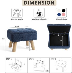 <strong>Small</strong> Storage <strong>Footstool</strong> with Heavy-Duty Teddy Velvet Cushioned Seat Strong Wooden Legs-Living Room Bedroom Sofa &amp; Porch Use - Product Image 6