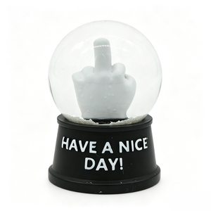 Globe à <span class=keywords><strong>neige</strong></span> en résine style Meme amusant, avec main pouce levé et base 'HAVE A NICE DAY', cadeau fantaisie et sarcaste pour la décoration de la maison et du bureau. - Product Image 2