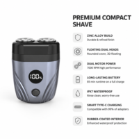 Mini rasoir électrique pour hommes en alliage de zinc, double tête magnétique flottante, étanche IPX7, lavable, rasoir de voyage USB-C