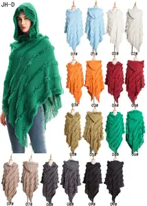 Wholesale Hot Selling Winter Imitated Cashmere Pashmina Scarf Solid Color Hooded Cloak Cape Poncho With Tassel