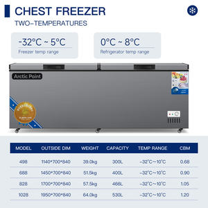 יצרני מקפיאים אופקיים מסחריים חכמים עם שתי דלתות, נירוסטה, טמפרטורה כפולה, לבית - Product Image 5