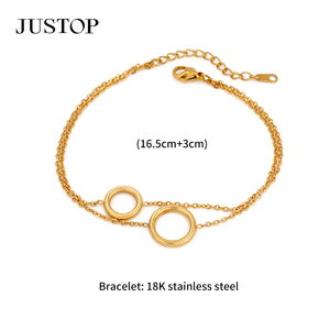 Pulseras de Cadena de Oro de 18k, Diseño Minimalista de Estrella, Círculo y Corazón, Juego de Joyería Unisex para Uso Diario - Product Image 5