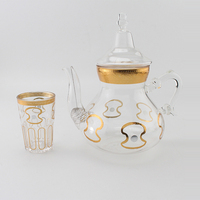 Théière en borosilicate de style marocain en gros 7 pièces ensembles de tasses à thé vente chaude fabrication à la main décalcomanie ensemble de tasses à thé avec théière en verre