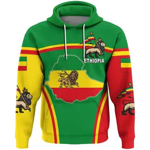 エチオピアライオンアクティブフラッグフーディーレディーススウェットシャツとプルオーバースポーツスーツプルオーバーパーカー特大パーカー女性スウェットシャツ