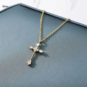 18 18k Gold Silver Stainless Steel Rose Faith Jesus Mens Iced Cross Charm Choker Necklace Pendant Zirconia Cross Necklace Jewelry
