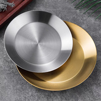 Assiette à dîner en acier inoxydable de style coréen, fond plat et rond, acier inoxydable 304, pour salade, pour restaurant, usage commercial, directement de l'usine