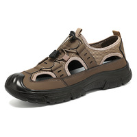 Sandales d'été respirantes décontractées pour hommes, chaussures de randonnée en plein air à une pédale, chaussures de marche aquatique, motif à trous, motif à brides croisées, design à carreaux