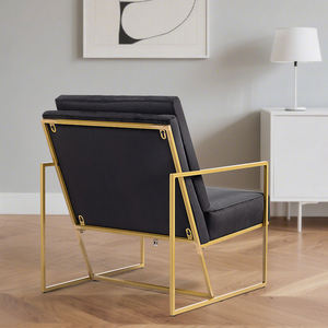 Poltrona di Design in Velluto <span class=keywords><strong>Nero</strong></span> con Struttura in Metallo Dorato, Poltroncina Moderna per Soggiorno, <span class=keywords><strong>Divano</strong></span> Singolo da Salotto, Sedia da Relax - Product Image 3