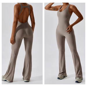 Mujeres <span class=keywords><strong>Yoga</strong></span> con almohadillas sujetador mamelucos monos entrenamiento gimnasio Leggings deportes acanalado acampanado Playsuits niñas Conjuntos pantalones monos - Product Image 5