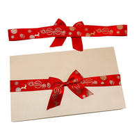 Fiocco in Nastro Rosso Satinato E-magic 25mm con Stampa in Lamina, Fiocco Natalizio con Elastico per Decorazione Confezioni Regalo