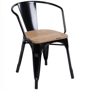 Silla de comedor de lujo para el hogar, silla de comedor para oficina, sillas de Metal, muebles para el hogar, marco de Metal moderno de hierro + cojín de madera de olmo, área de comedor
