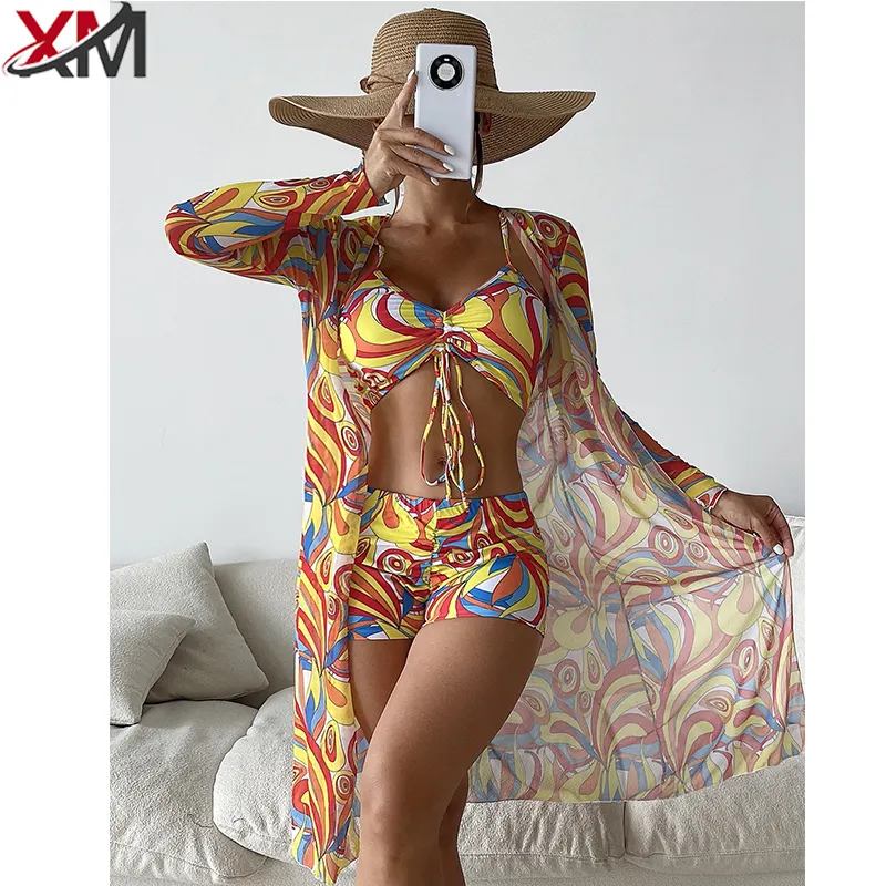 Manufacturer Beach Summer Bikinis Swimsuit Cover Up Custom Logo Girlssexy Halter Split Body Printing Swimwear Beachwear