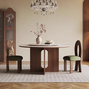 Vintage Fransız Retro Yemek Masası Takımı Masif Ceviz Ağacı Ev Kullanımı İçin Uzatılabilir Büyük Boy Traverten Taş Levha - Product Image 3