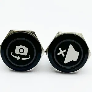 สวิตช์ปุ่มกดโลหะ19มม. สวิตช์ปุ่มกดอะลูมิเนียมสีดำพร้อม<span class=keywords><strong>สัญลักษณ์</strong></span>ปิดเสียงแบบกำหนดเอง - Product Image 1