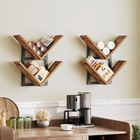 Étagère murale en bois vintage, bibliothèque décorative pour salon, étagère triangulaire à deux niveaux en bois massif, support de rangement multifonctionnel à visser