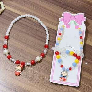 Conjunto de collar y pulsera de dibujos animados para niños, cuentas Rabbu divertidas, multicolor, combinación linda, accesorios dulces para niñas - Product Image 3