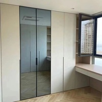 Cloison de placard en aluminium, porte battante intérieure pré-montée, armoire en bois, meubles de chambre à coucher, portes de placard en verre miroir de 5 mm