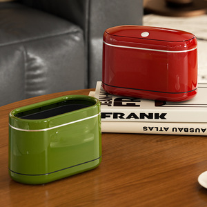Desktop Trash Can Oval With Lid Large Capacity Narrow <b>Gap</b> Storage For Home Office Bedroom Indoor Use - Product Image 3