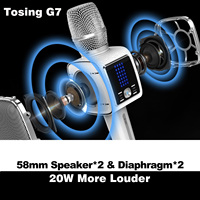 Microphone de karaoké dynamique sans fil professionnel G7 blanc, haut-parleur 20W, écran LCD, basses 70Hz-10KHz, Bluetooth 5.0, batterie 2x1000mAh