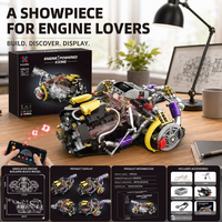 Ensemble de blocs de construction en plastique pour voiture de sport avec moteur éclairé, pour les collectionneurs amateurs, décoration d'ornement de bureau