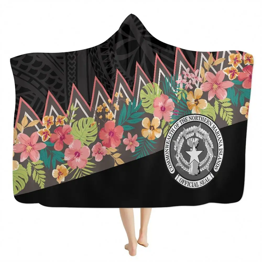 Одеяло с капюшоном для Софтбола, высококачественное одеяло с капюшоном, полинезийский Племенной гибискус, оригинальное одеяло CNMI оверсайз с капюшоном