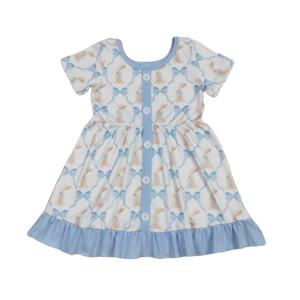 GSD3416 RTS Baby <b>Girl</b> Easter Rabbit Print Breathable Knee-Length Flowers Worsted Fabric <b>Dress</b> Children Wholesale - Product Image 1