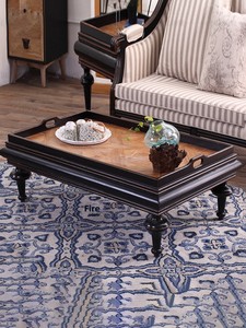 Tavolino da Caffè in Legno di Betulla Massiccio Stile Americano con Vassoio, Design Vintage per Piccoli Appartamenti e Soggiorni - Product Image 1