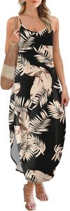 Vestidos de Verano Casuales Maxi Tejidos para Mujer con Cintura Imperio, Tirantes Finos, Estilo Hawaiano para Vacaciones, 100% Poliéster con Estampado de Hojas - Product Image 2