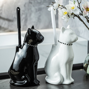 Adorable ensemble <span class=keywords><strong>brosse</strong></span> et support <span class=keywords><strong>WC</strong></span> 3D en céramique pour <span class=keywords><strong>chat</strong></span>, rangement dissimulé, décoration amusante pour les amoureux des chats - Product Image 4
