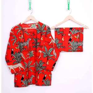 Conjunto de Pijama de 2 Piezas para Mujer, Estampado a Mano, 100% Algodón Satinado, Transpirable, Cintura Elástica, Estilo Casual, Floral, Otoñal, ODM - Product Image 3