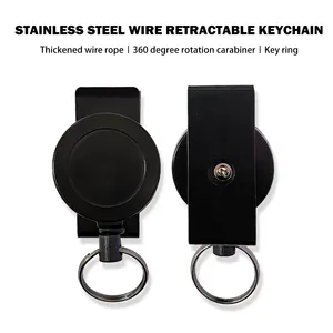 Porte-clés rétractable robuste 360 porte-bobine rétractable avec cordon en acier de 60cm porte-clés clip de ceinture