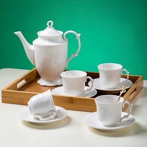 European White and Yellow Embossed Ceramic Coffee & <b>Tea</b> <b>Set</b> Low Price Promotion for Premium Morning <b>Tea</b> Experience - Product Image 2